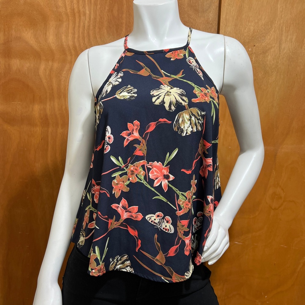 A'GACI Women's Floral Butterfly High Neck Halter Tank Top Size Medium